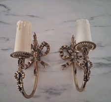 Wall Lights Pair Brass Effect With Bow Detail 2 Arm
