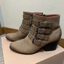 Bertie Leather Ankle boots distressed taupe nubuck studded strap size 41/8