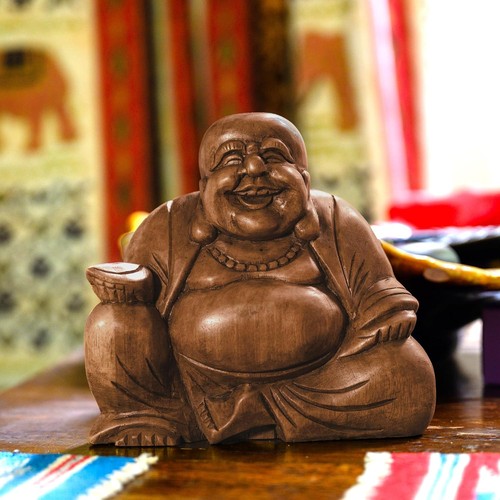 Large laughing wooden buddha - large,