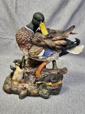 Large Hand Painted Mallard Duck with Ducklings Resin Figurine Wildlife Decor