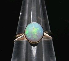 Fine 18ct Gold Beautiful Antique Vintage Firey Opal Solitaire Ring Size J 