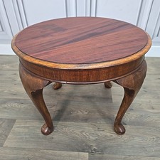 Antique Vintage Round Solid Wooden Side Table – Queen Anne Style - Coffee / Lamp