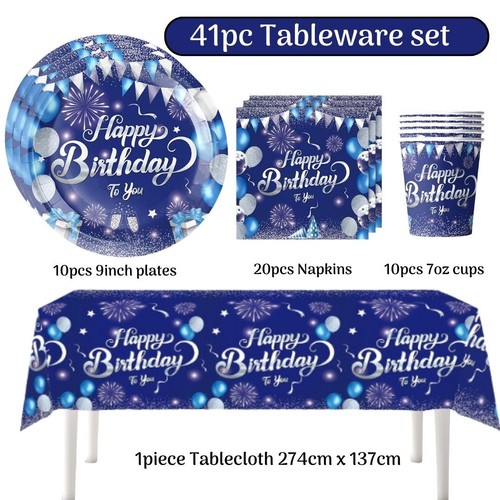 Blue birthday tableware set - blue,