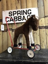 Vintage Stuffed Plush Toy Ride On Push Along Horse Walker 60's 70's