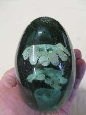 19th Century Green Glass Dump Paperwight with Design Inside
