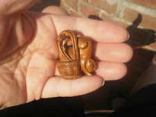 Hand Carved wood netsuke of a cats or kittens with basket boxwood collectable