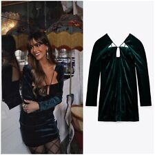 ZARA BNWOT Green Velvet Cut Out Neck Long Sleeves Mini Dress Size S