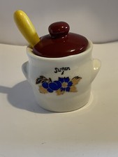 Ceramic Sugar Bowl With Lid And Spoon 