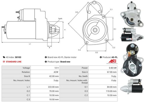 Fits autostarter s0103 starter - fits,