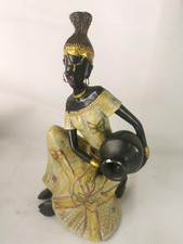 African Woman Statue Figurine Jar Decor Tribal Art Sculpture Collectible Ethnic