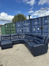 Lovely Navy Italian Leather Recliner Corner Sofa*Can Deliver*