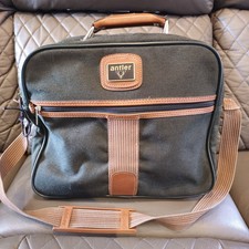 Vintage Antler Green Canvas Shoulder Travel Bag Brown Trim Carry On Hand Luggage