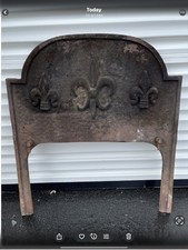 Original Cast Iron Fleur de Lys Fireplace Fire Back Insert Classic Reclaimed