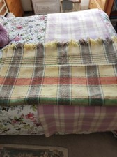 Lovely Antique Gwili Mills Welsh Wool Fringed Blanket 80" X 80"