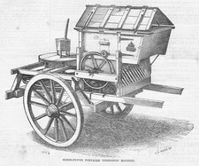 FARMING Horse-Power Portable Threshing Machine - Antique Print 1847