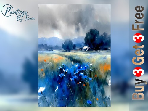 Blue wildflowers print - wildflowers, 5"x7"