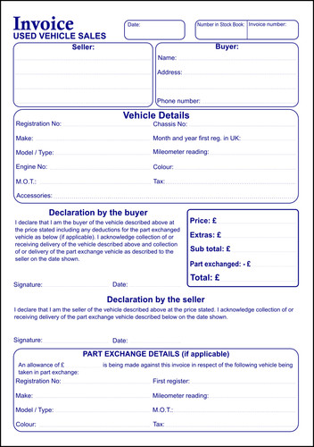 Invoice pad used vehicle - pad,