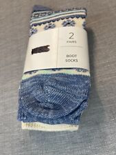 MARKS & SPENCER Ladies 2 Pack Cotton Rich Boot Socks Blue & Cream All Sizes 6-8