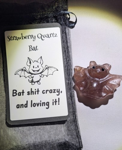 Strawberry quartz bat crystal - strawberry,