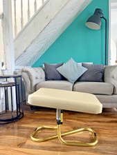 STYLISH MID CENTURY 1960'S AUTOMATIC RESTALEG CREAM VINYL FOOT STOOL POUFFE 70'S