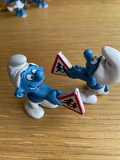 Vintage Smurf Holding Slow For Children Sign Peyo