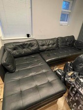 Comfy Cosy Black Leather Dwell Corner Sofa L-Shape Sofa (PTP)