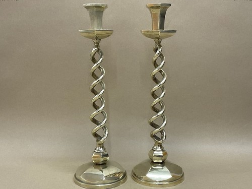 Pair brass barley - of,