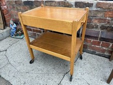 Vintage Retro 2 Tier Oak Wooden Cocktail Drinks Tea Hostess Trolley Table Wheels