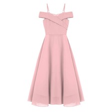 Girls Cold Shoulder Adjustable Straps Bridesmaid Dress Party Prom Maxi Dresses