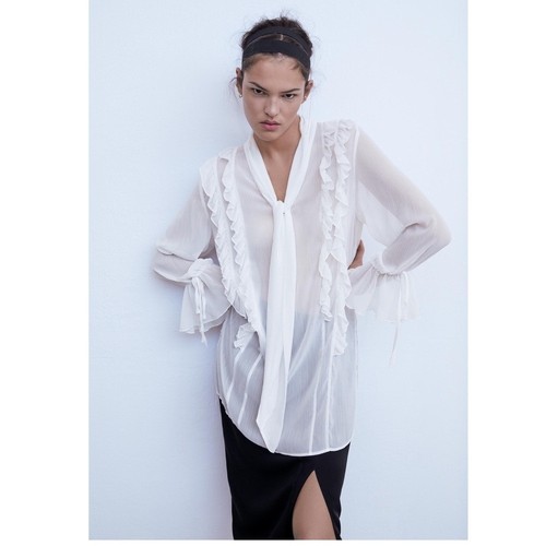 Zara ruffled blouse oyster - zara,