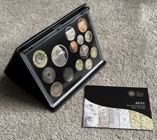 2011 UK Proof Coin Set. 14 Coins In Black Leather Case. Royal Mint Booklet. COA