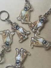 Cream fawn staffy keyring - keyring, dog