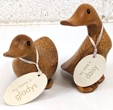 Pair Of Vintage Wooden DCUK Duck Ornaments - Gladys & Daisy