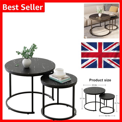 Black round coffee tables set - black,