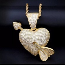 Iced Out Heart With Arrow Women Love Necklace Hip Hop Pendant Birthday Jewelry