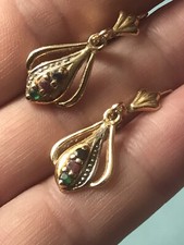 Rolled Gold Earrings Emerald