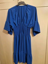 Royal Blue fit/flare knee length dress (frill hem/cuffs) fit 14/18 - BNWOT