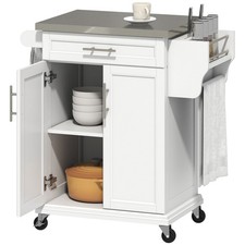 HOMCOM Rolling Kitchen Cart Storage Trolley with Drawer Towel Rail Steel White