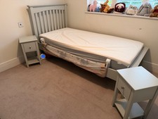 Single bed, mattress, bed rail and 2 bedside tables set , grey, M&S