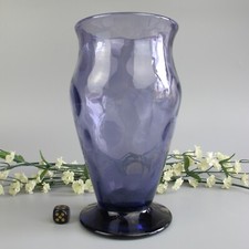 Thomas Webb Glass Vase. Moire pattern. Mauve Purple. 1930's vintage. 8.25"