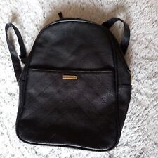 Natalie Anderson - Black Faux Leather Backpack Bag Chevron Pattern Zip Pockets 