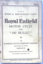 Royal Enfield 350cc Bullet Spares & Replacement Parts Book 1950 Original Item