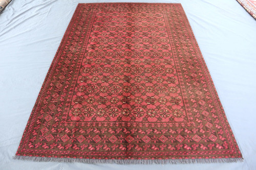 6x9 vintage afghan bukhara red - vintage,