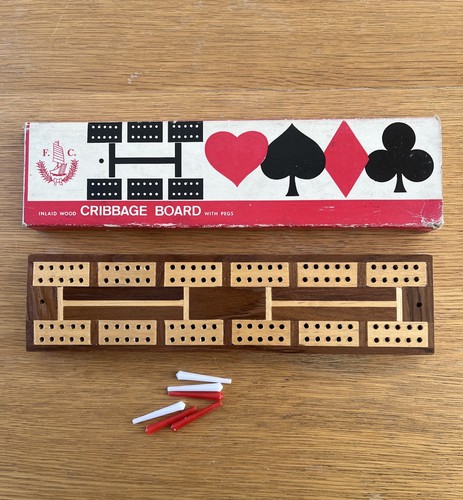 Vintage inlaid wood cribbage - vintage,