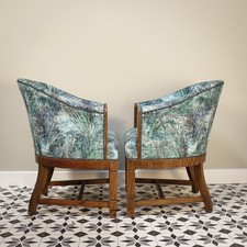 A Pair of Solid Oak Tub Chairs from 1937 with Contemporary Upholstery