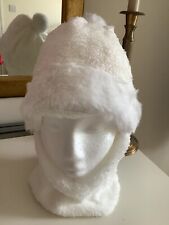 Ladies Beanie Hat Neck Warmer White Pompom Ear Protector Faux Fur Trim Bnwot