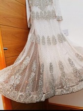 White With Silver Stone Work Party Wedding Asian  Dress.