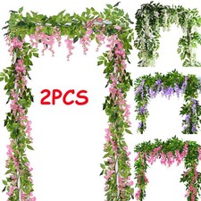 2X7FT Artificial Wisteria Vine Fake Plant Foliage Trailing Flower Home Decor UK