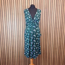 Laura Ashley Dress Green Butterfly UK 14 Stretch Below Knee Jersey Pockets