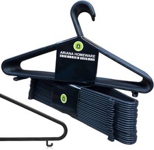 50 x HEAVY DUTY PLASTIC BLACK COAT HANGERS HANGER STRONG ADULT CLOTHES DRESS